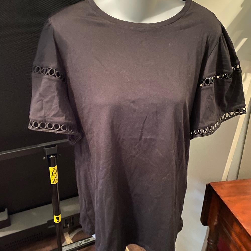 Black Cotton Ann Taylor Short-sleeved Top
